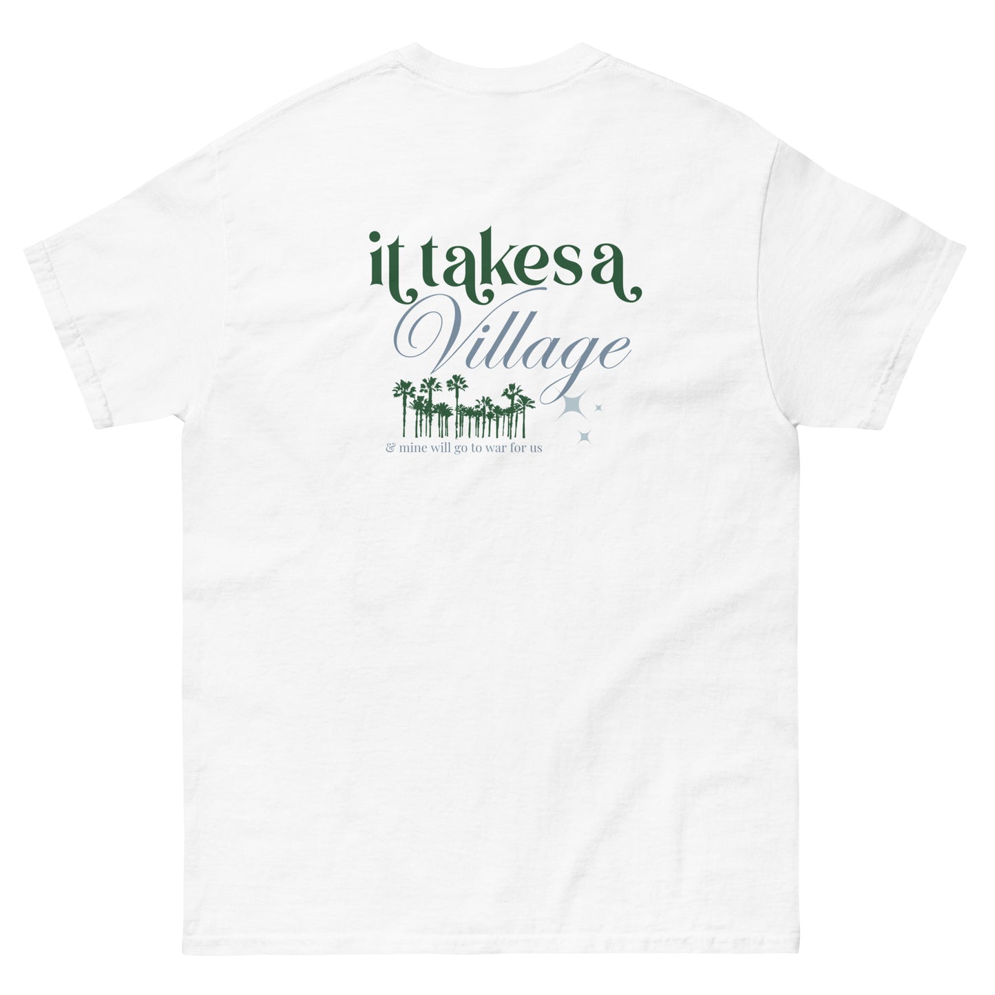 It Takes A Village Classic T-shirt - White / Emerald Green / Blue