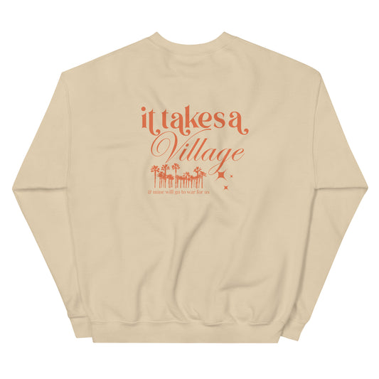 It Takes A Village Crewneck Sweatshirt - Black / Tan & Tangerine